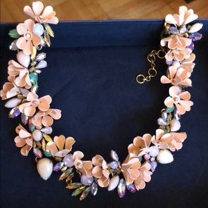Jcrew pink floral flower with rhinestone necklace
